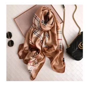 Plaid beige/ tan silk scarf bandana